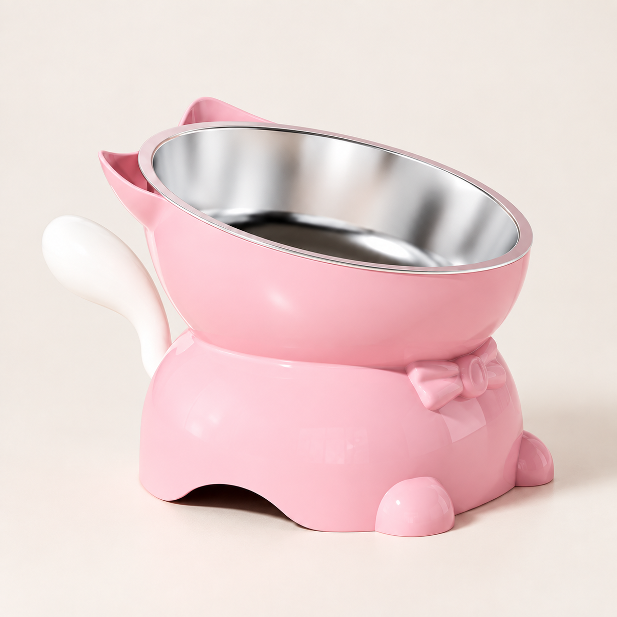 Angled Stainless Steel Cat Bowl with Anti-Spill Base
