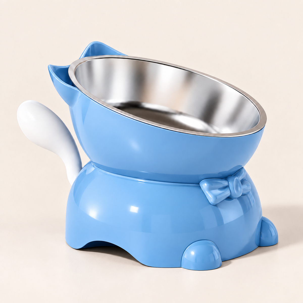 Angled Stainless Steel Cat Bowl with Anti-Spill Base