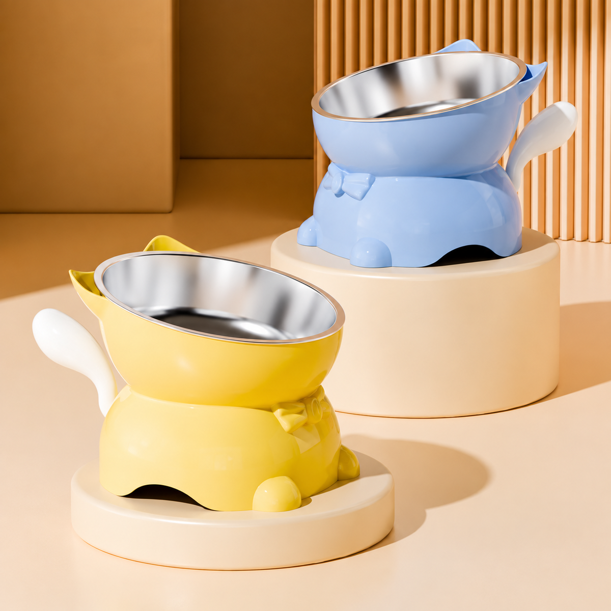 Angled Stainless Steel Cat Bowl with Anti-Spill Base