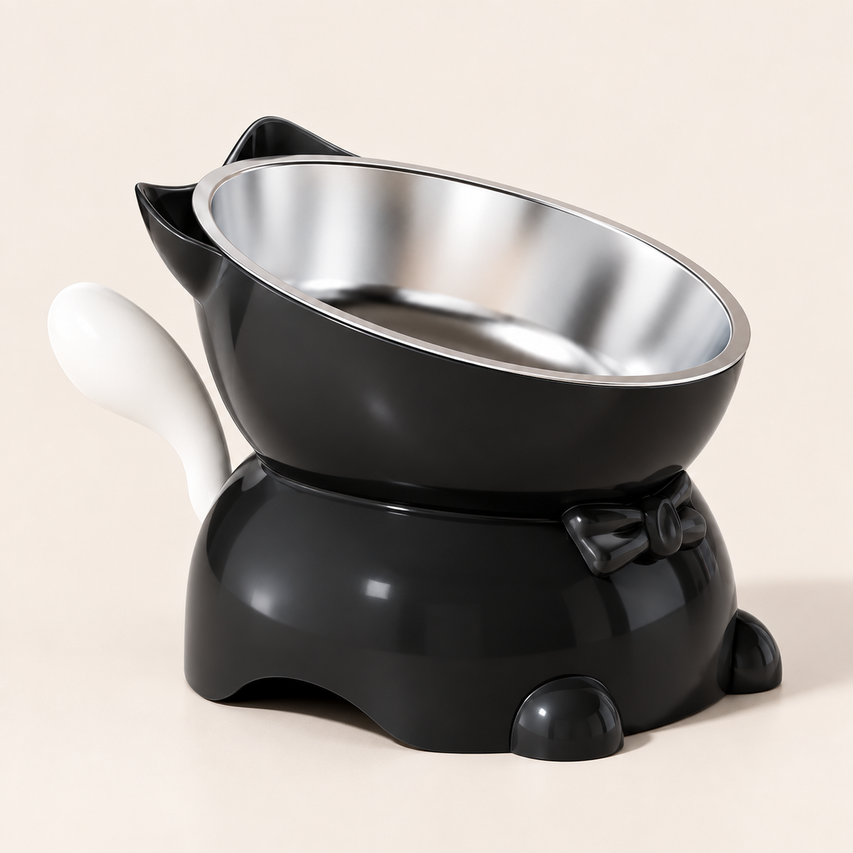 Angled Stainless Steel Cat Bowl with Anti-Spill Base